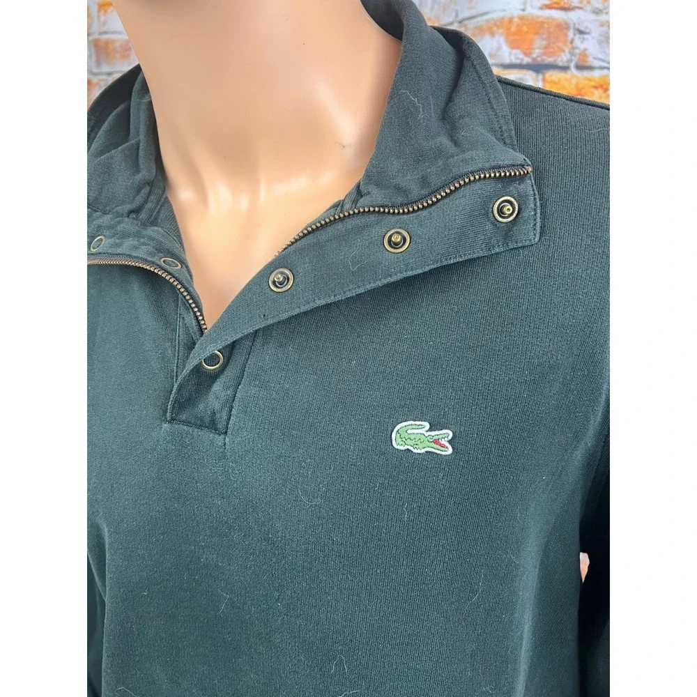 Lacoste Mens Black Quarter Zip Snap Pullover Cotton Sweatshirt Size 5 L 5191L
